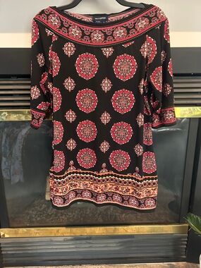 Max Edition Black Tunic with Pink Medallion Print